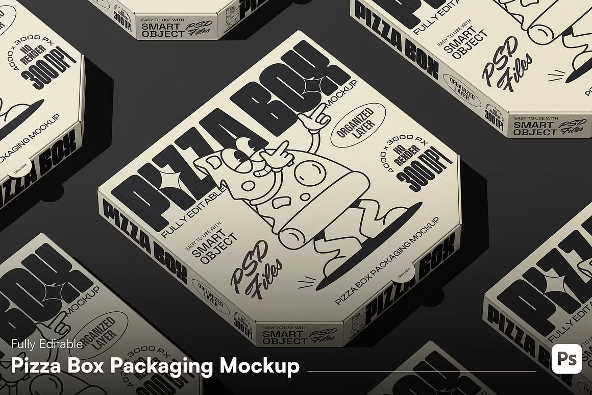 Pizza Box Packaging Mockup