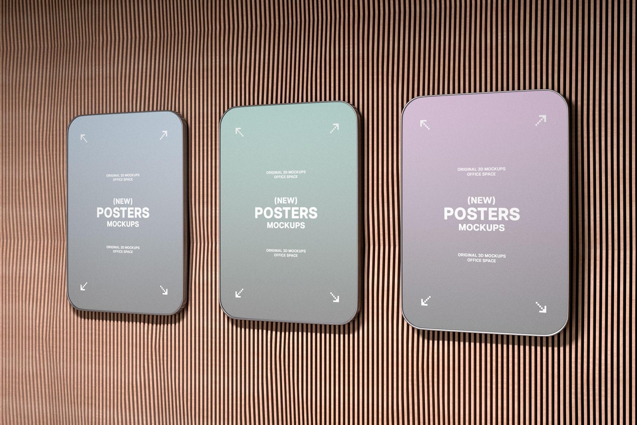 Poster Mockups on Ribbed Wooden Wall