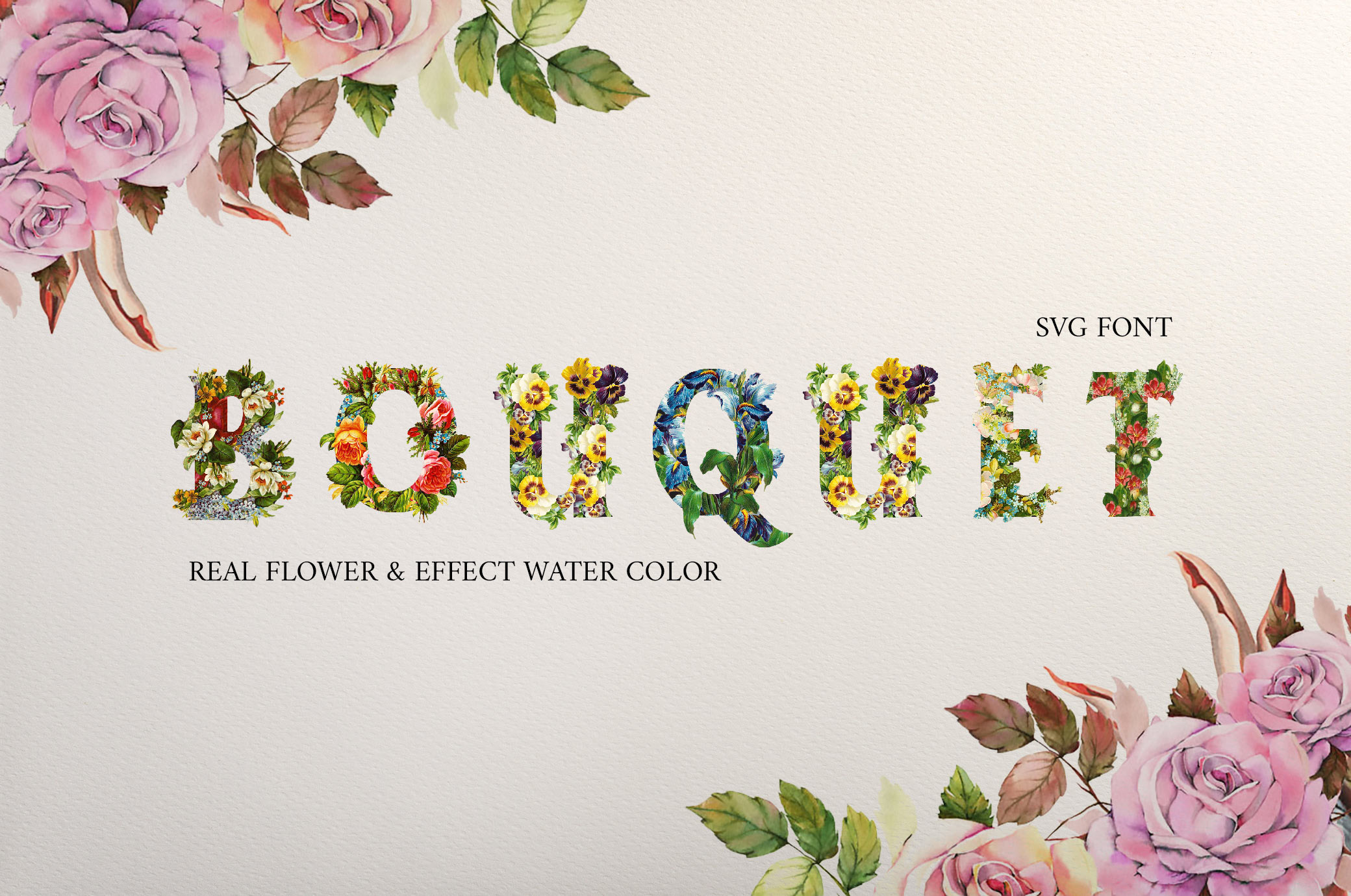 Retro watercolor flower SVG font