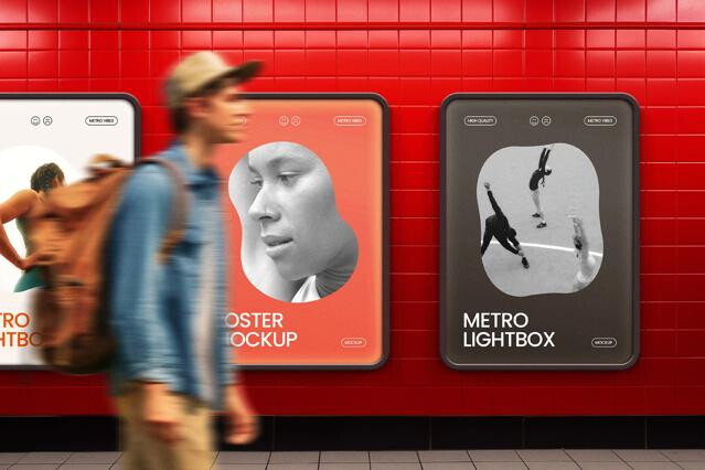 Red-Tiled Underground Lightbox Mockup