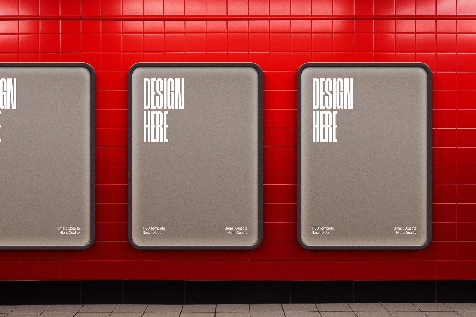 Red-Tiled Underground Lightbox Mockup