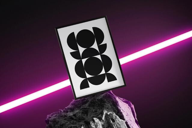 Framed Poster Mockup with Neon Light