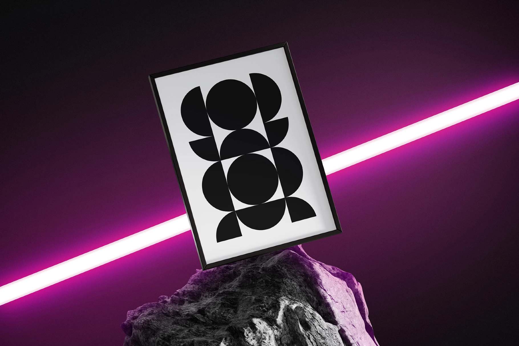 Framed Poster Mockup with Neon Light