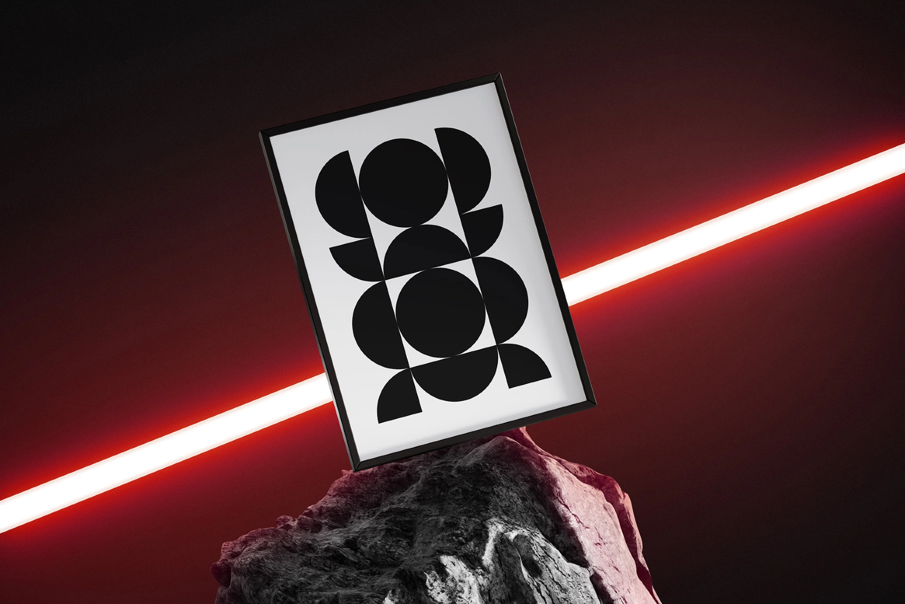 Framed Poster Mockup with Neon Light