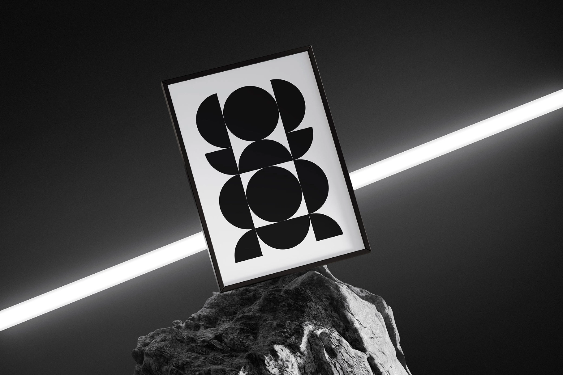 Framed Poster Mockup with Neon Light