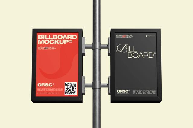 Outdoor Double Billboard Pole Sign Mockup