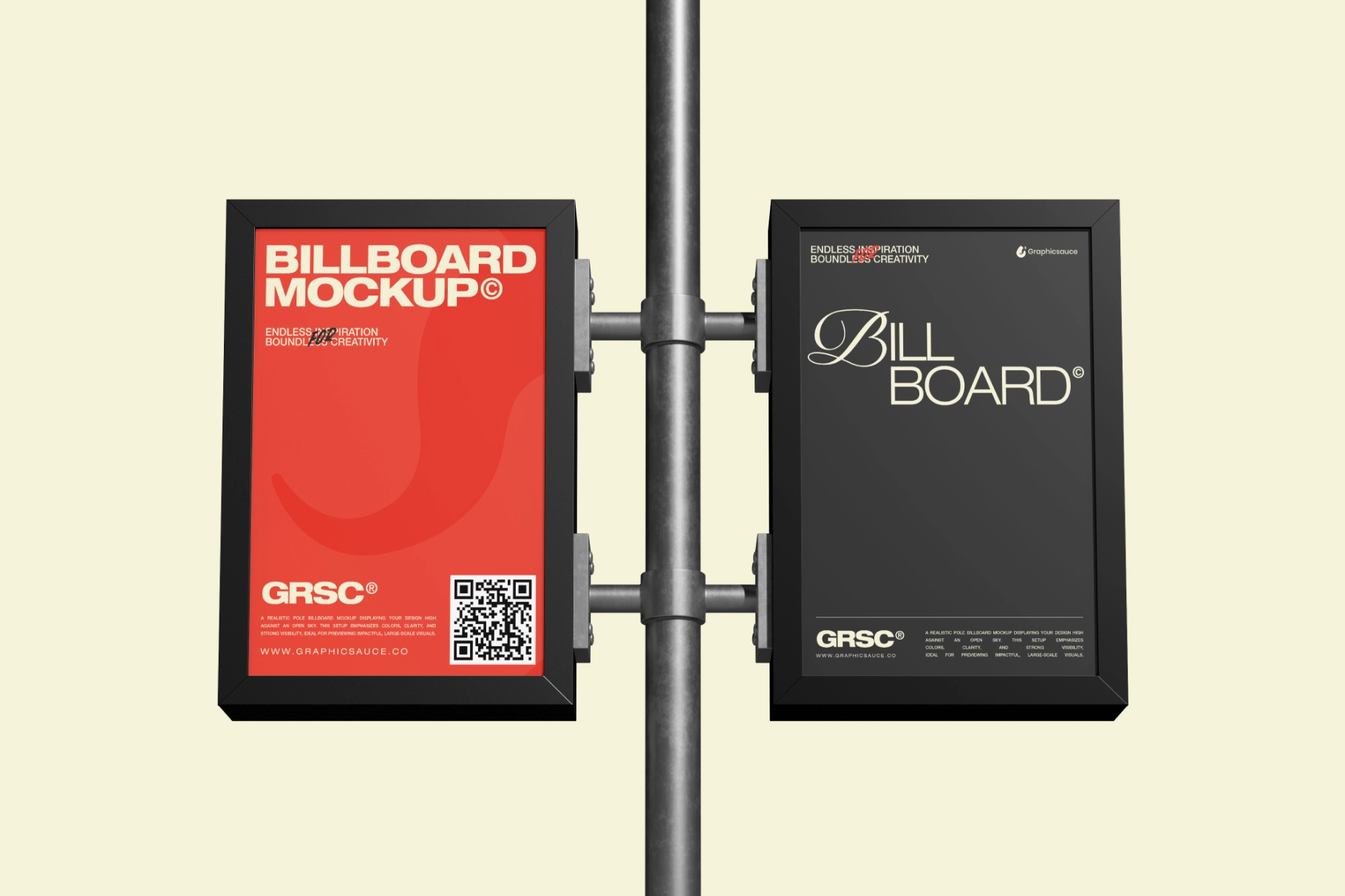 Outdoor Double Billboard Pole Sign Mockup