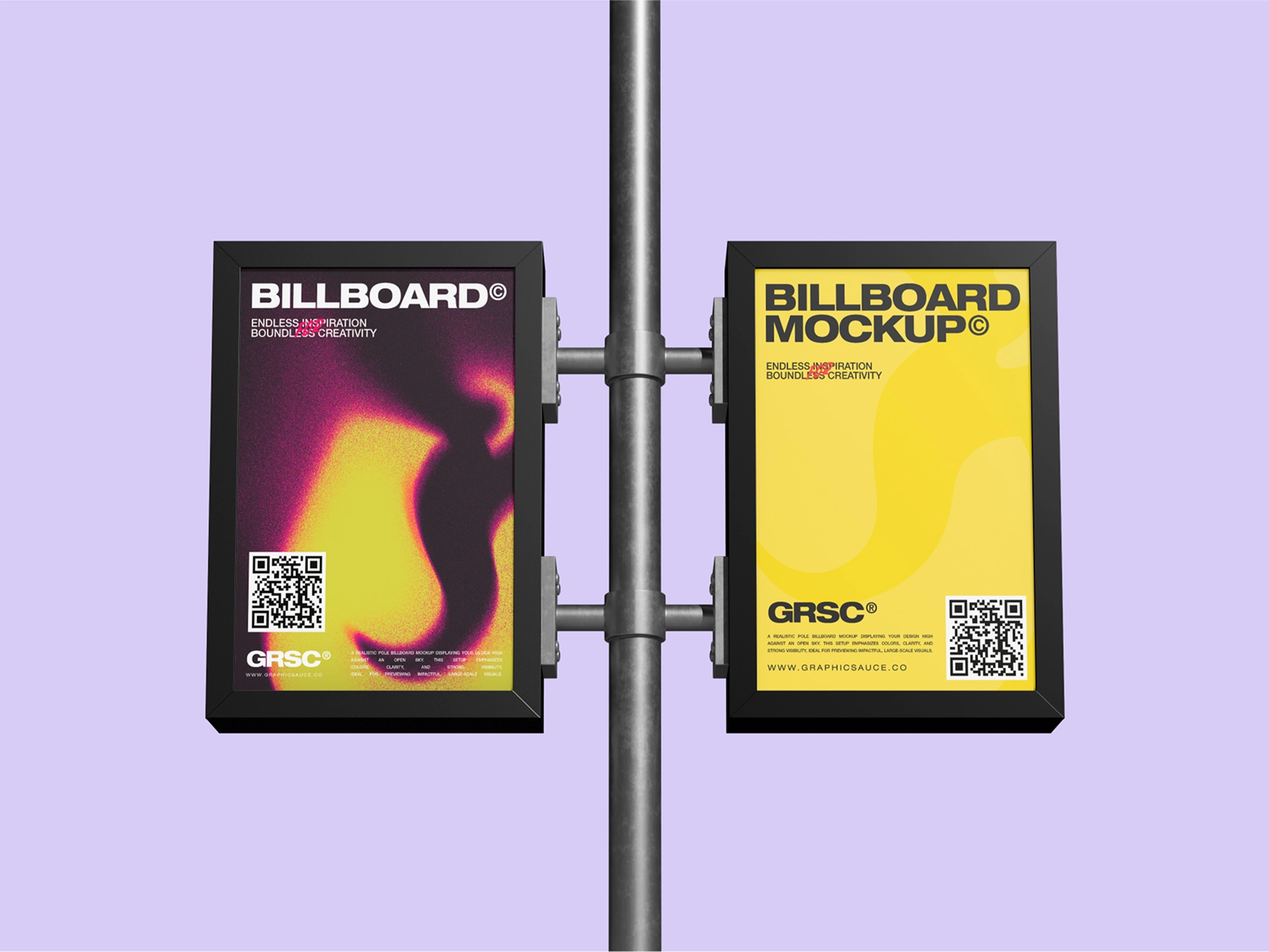 Outdoor Double Billboard Pole Sign Mockup