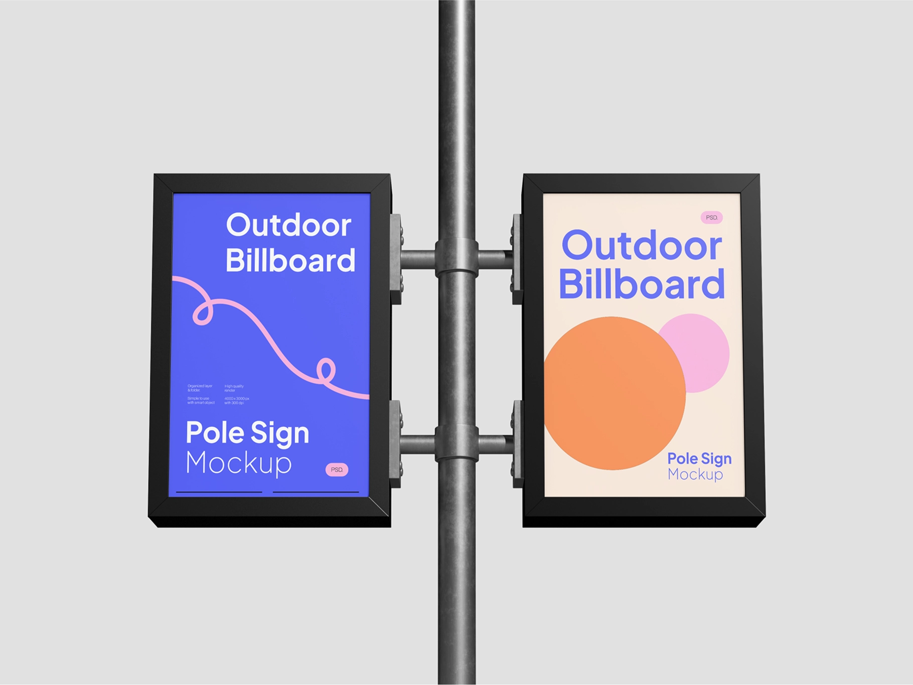 Outdoor Double Billboard Pole Sign Mockup