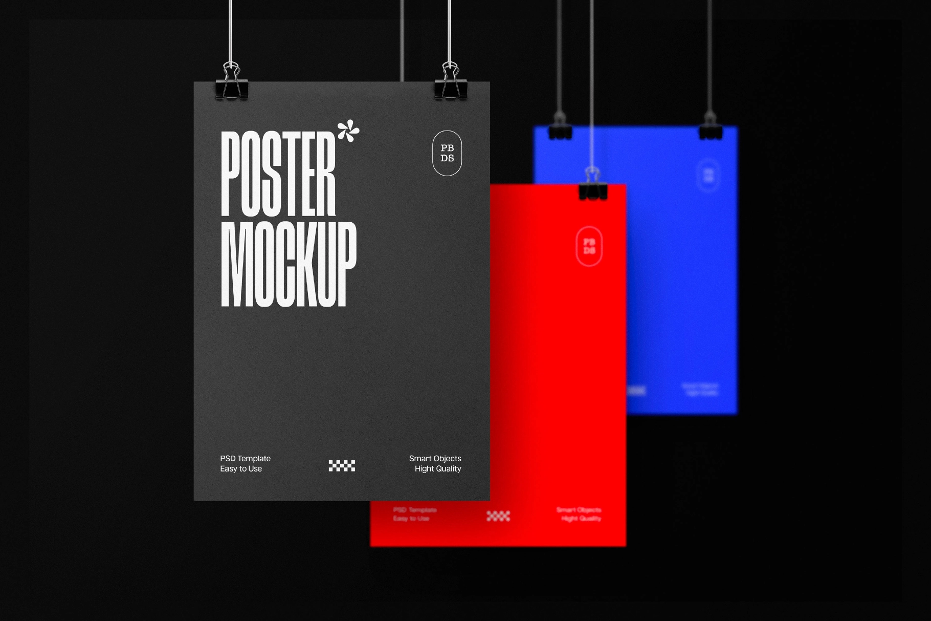 Overlaid Posters Mockup with Metal Clips