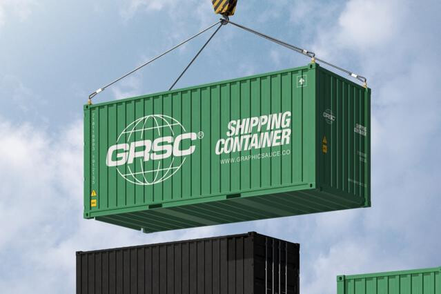 Shipping Container Mockup Flying View