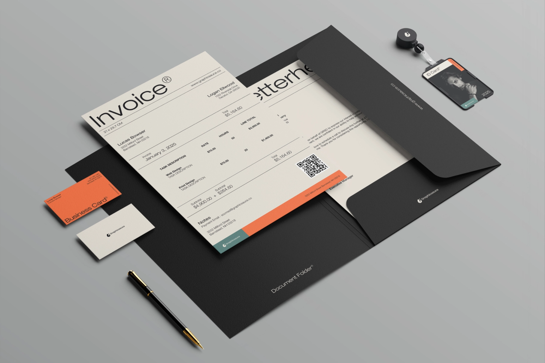 Document Folder ID Card with Pen Mockup Isometric