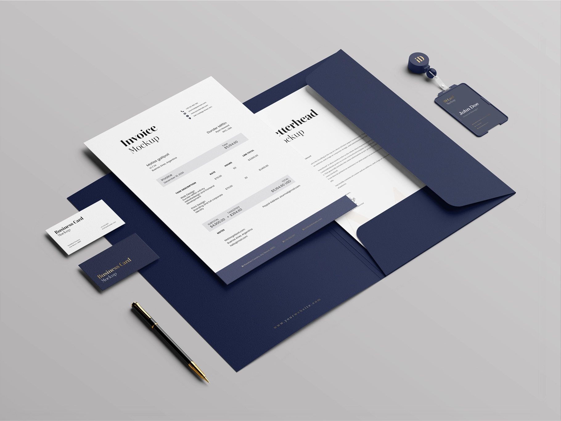 Document Folder ID Card with Pen Mockup Isometric
