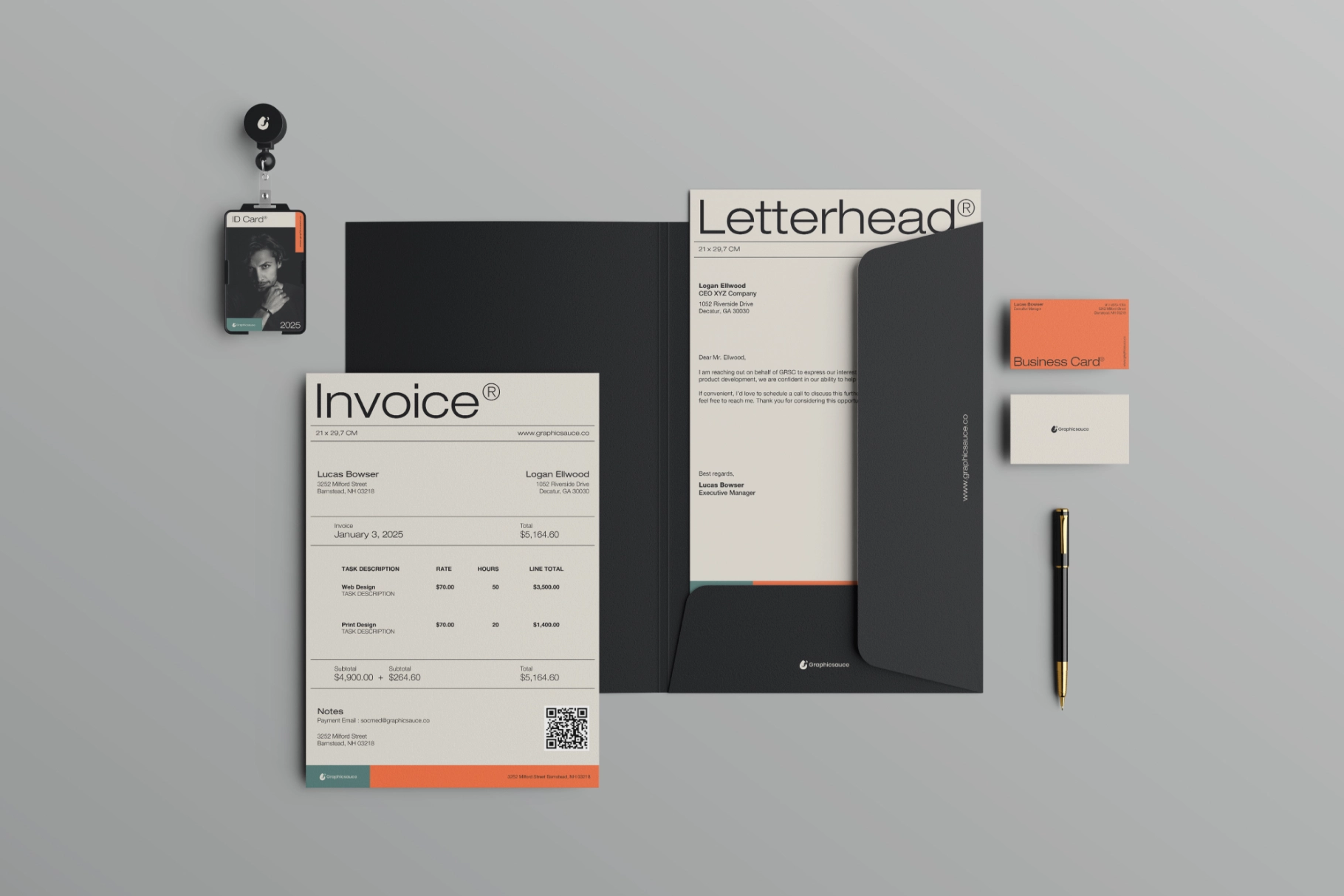 Document Folder ID Card with Pen Mockup Top View