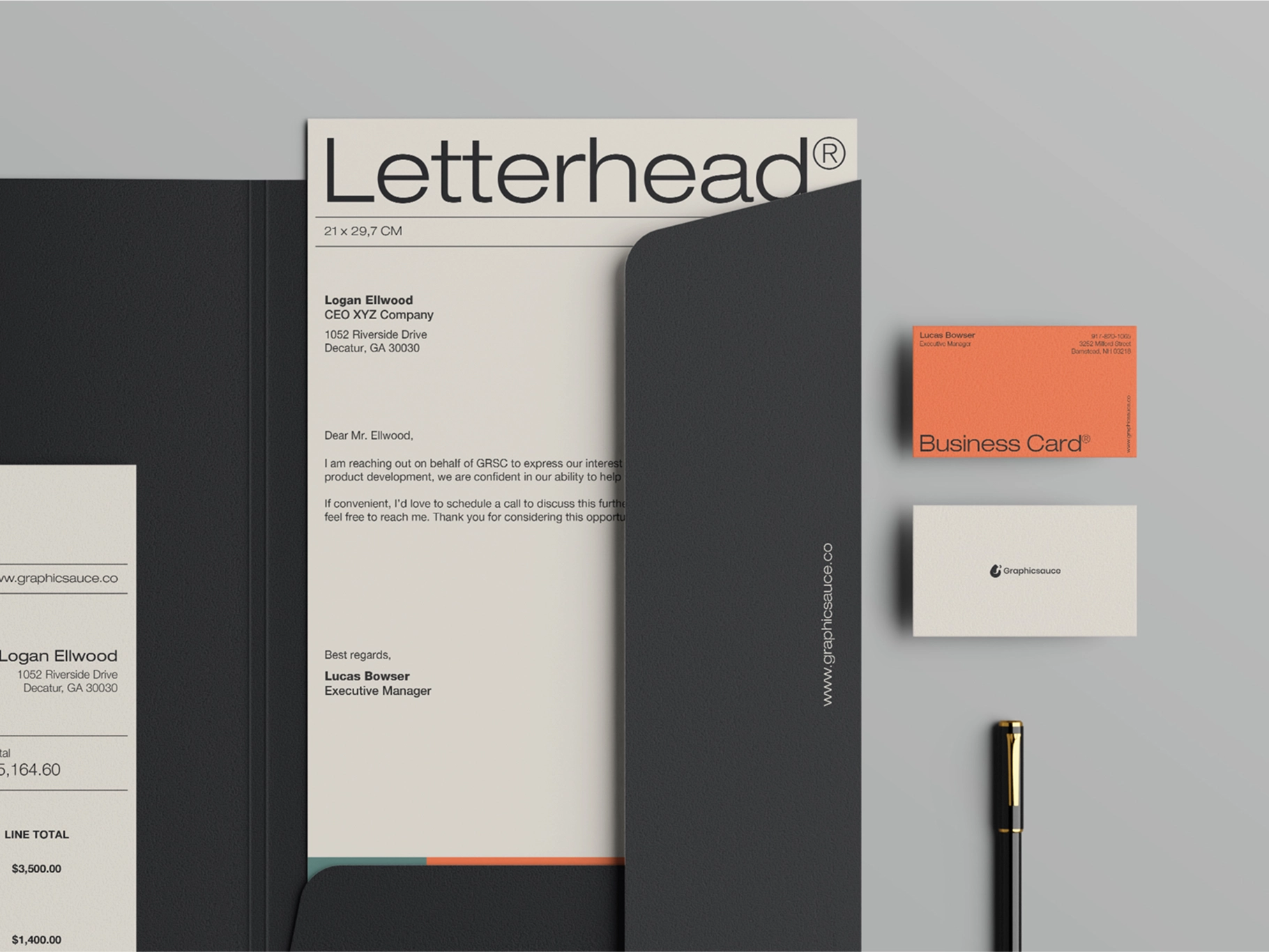 Document Folder ID Card with Pen Mockup Top View