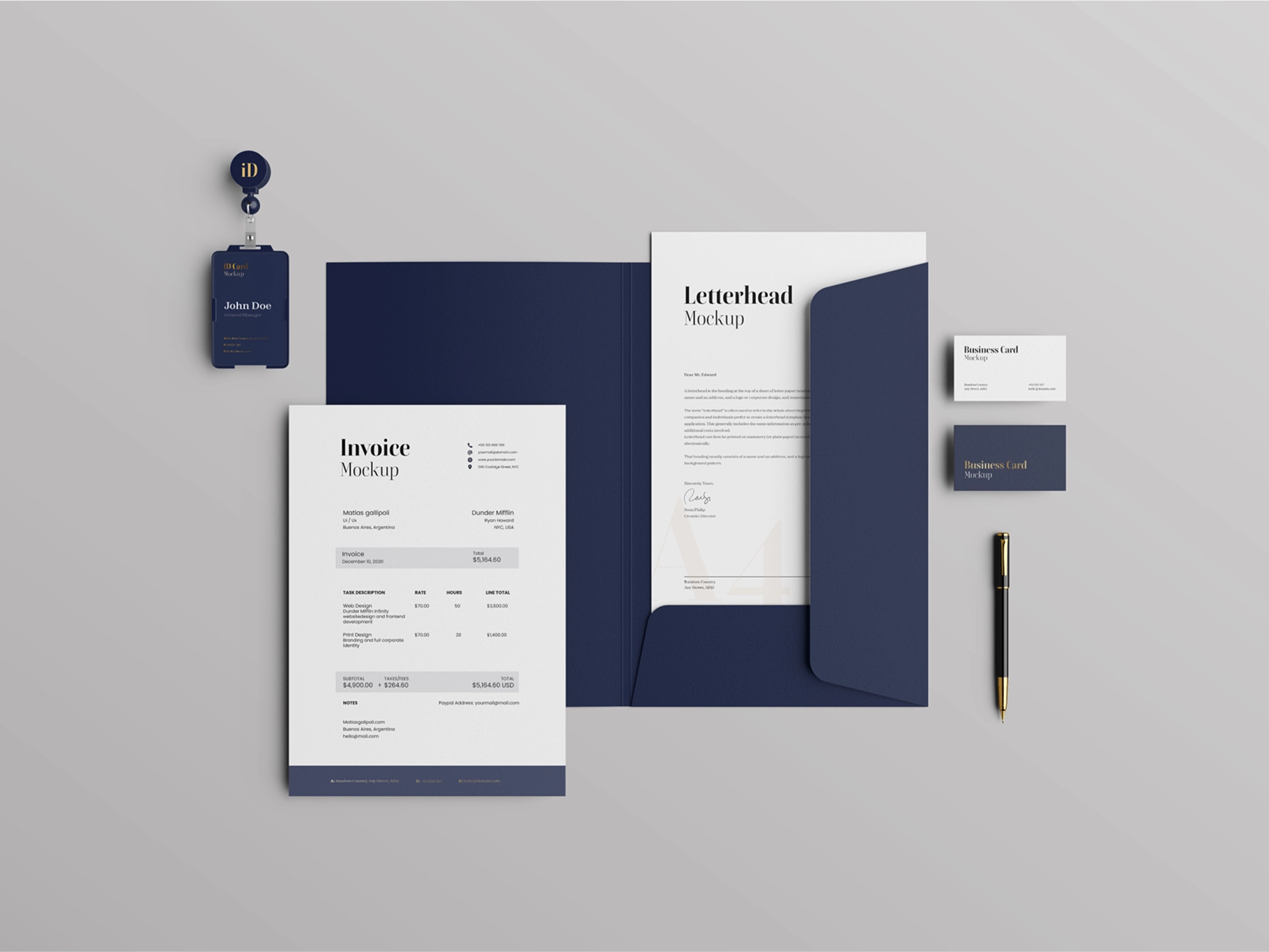 Document Folder ID Card with Pen Mockup Top View