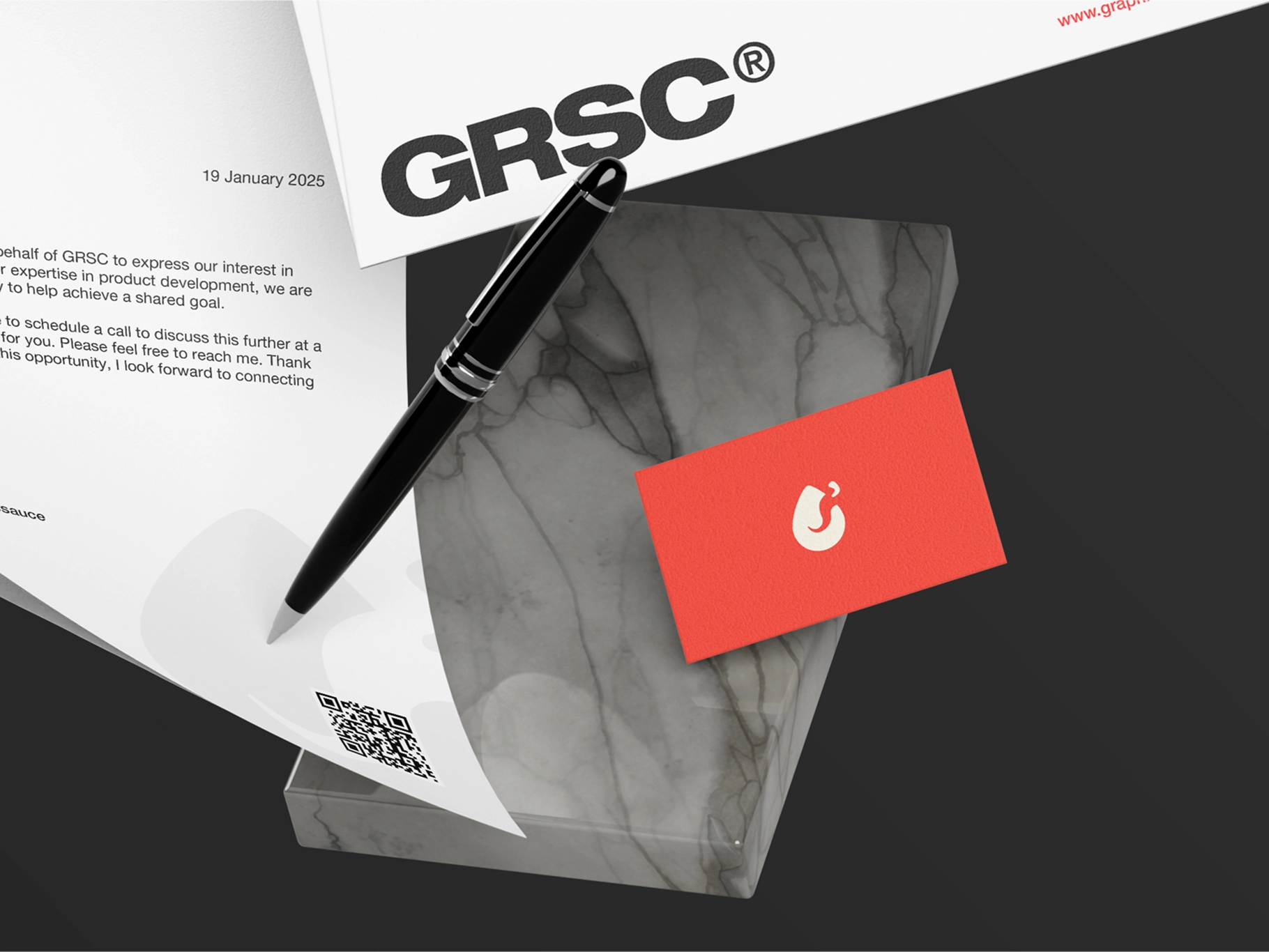 Letterhead Business Card with Marble Mockup Flying