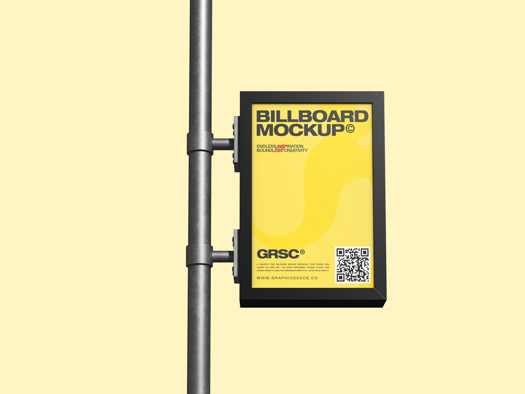 Outdoor Billboard Pole Sign Mockup Front View