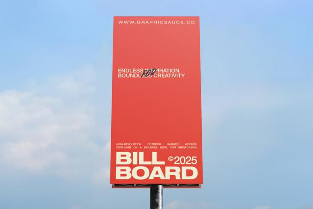 Outdoor Vertical Billboard Mockup Front View