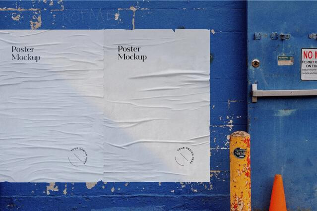 Glued Poster Mockup on Painted Wall