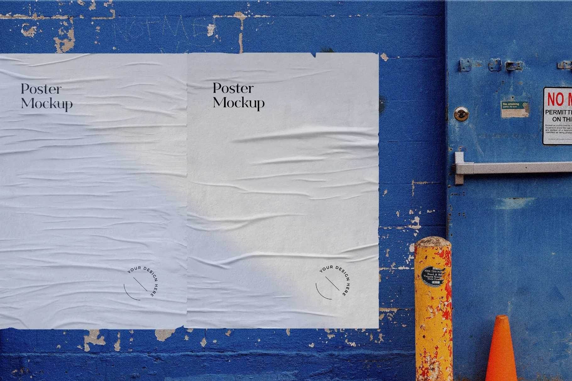 Glued Poster Mockup on Painted Wall