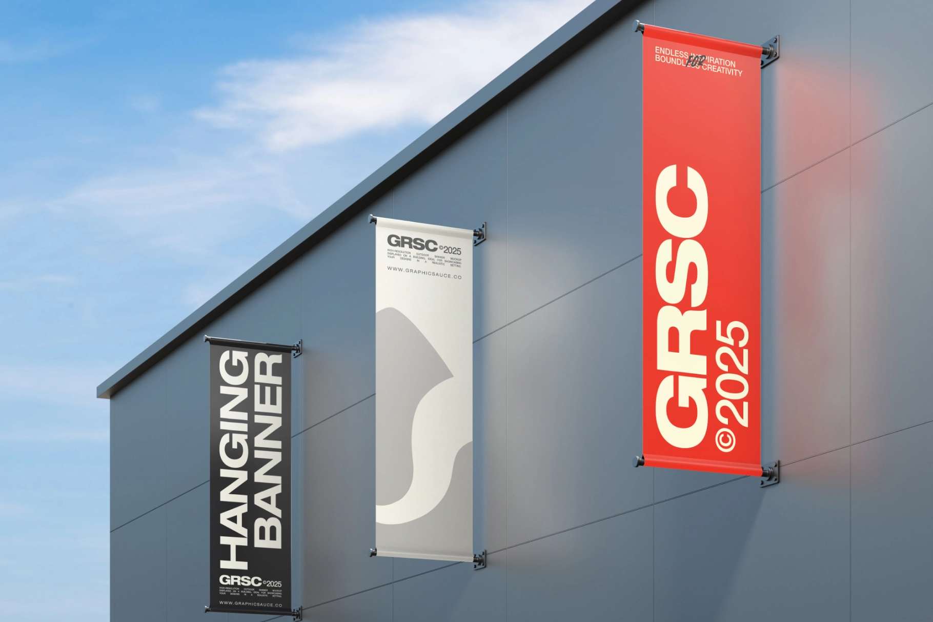 Outdoor Hanging Banner Mockup Low Angle View