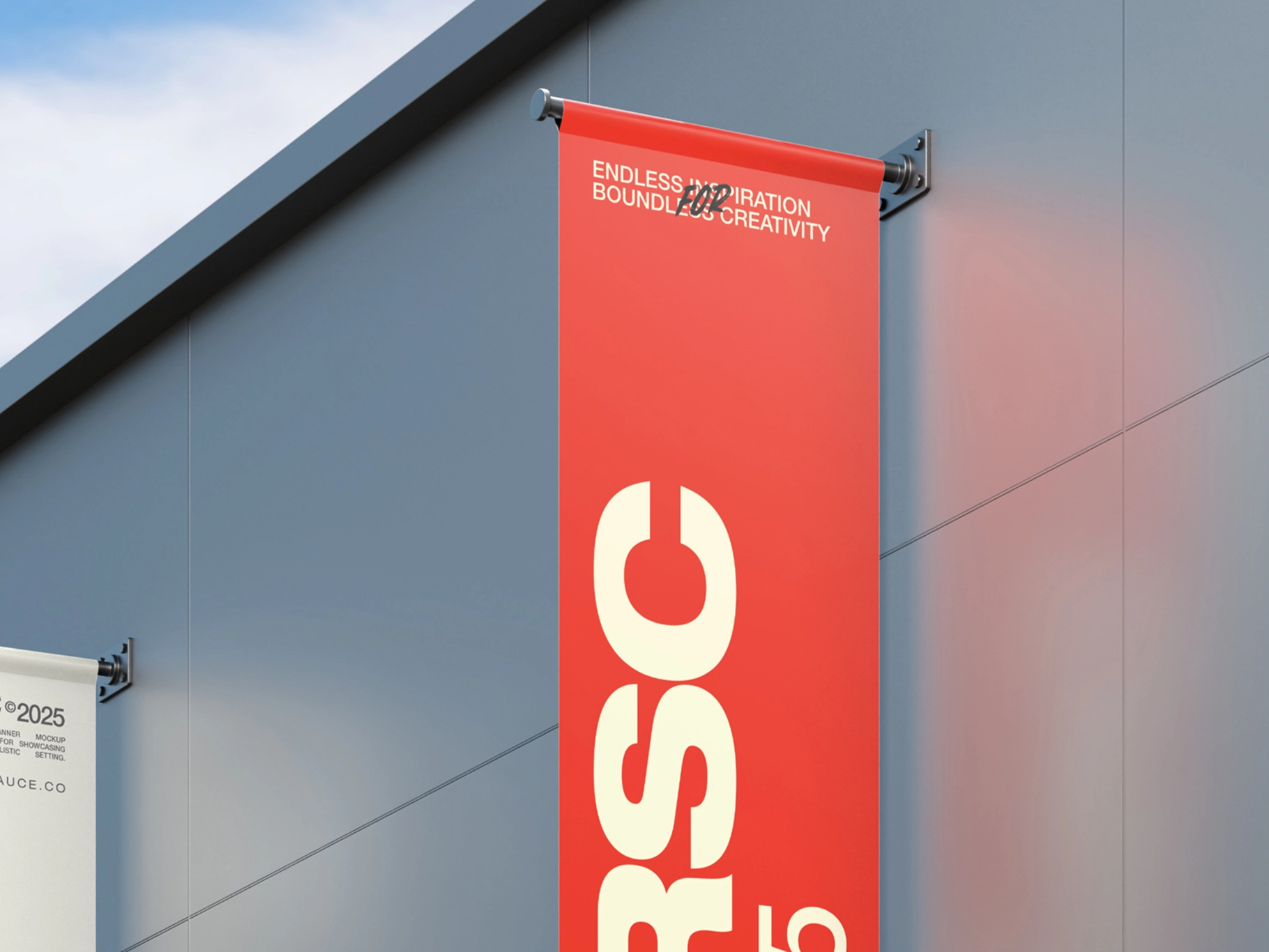 Outdoor Hanging Banner Mockup Low Angle View