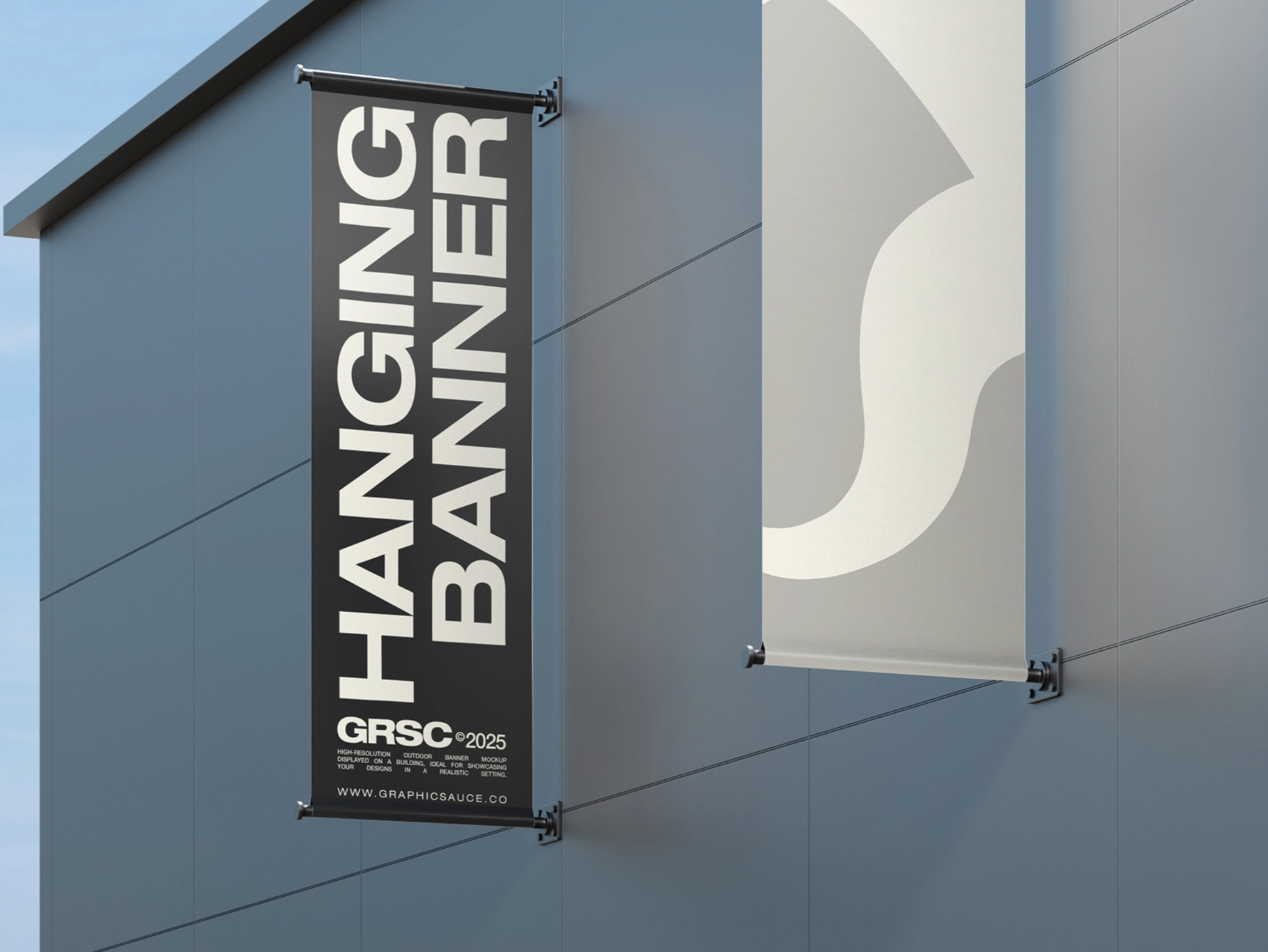 Outdoor Hanging Banner Mockup Low Angle View