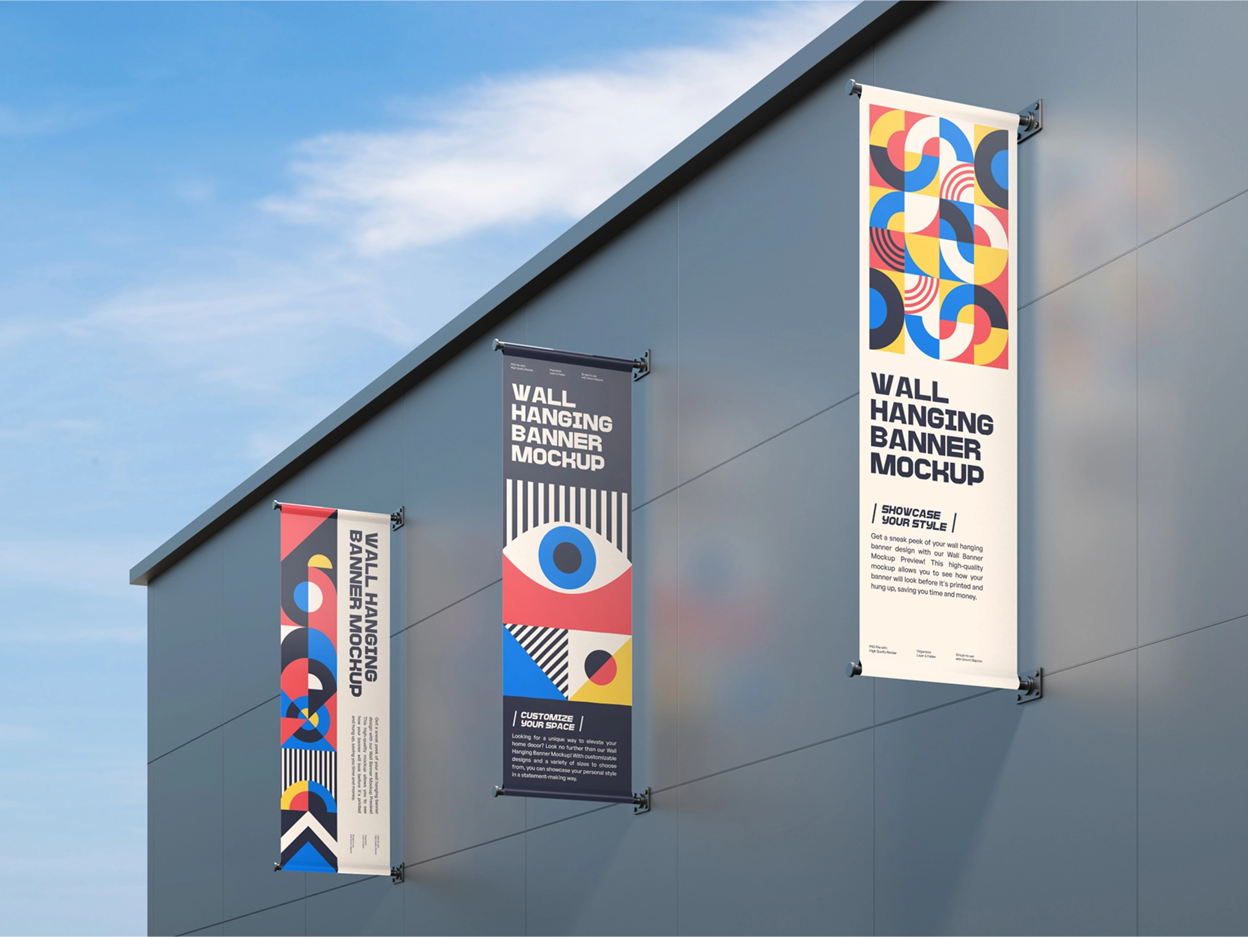 Outdoor Hanging Banner Mockup Low Angle View
