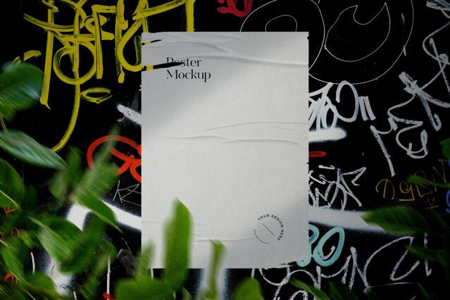 Ripped Poster Mockup: Graffiti Wall