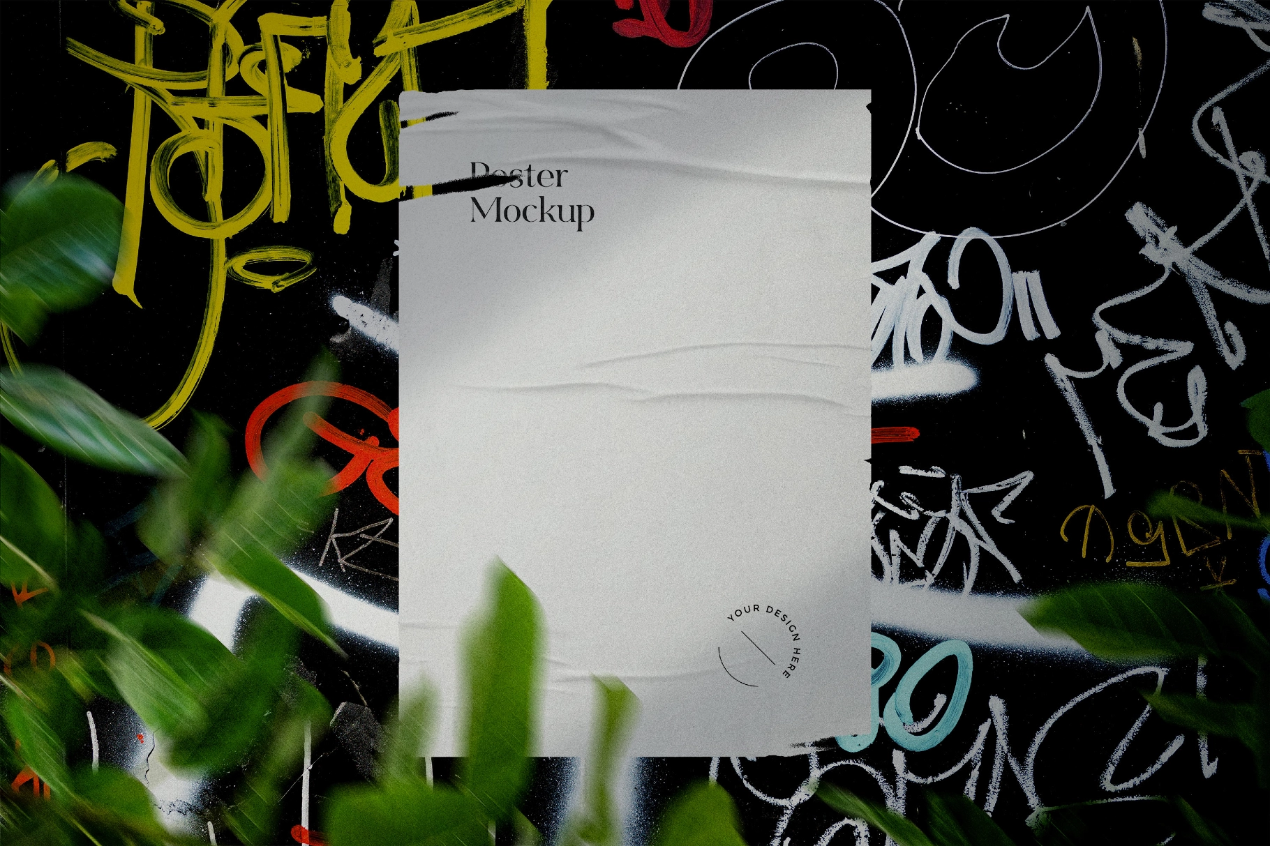 Ripped Poster Mockup: Graffiti Wall