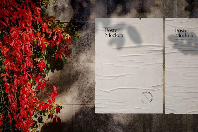 Outdoor Poster Mockup with Autumn Vines