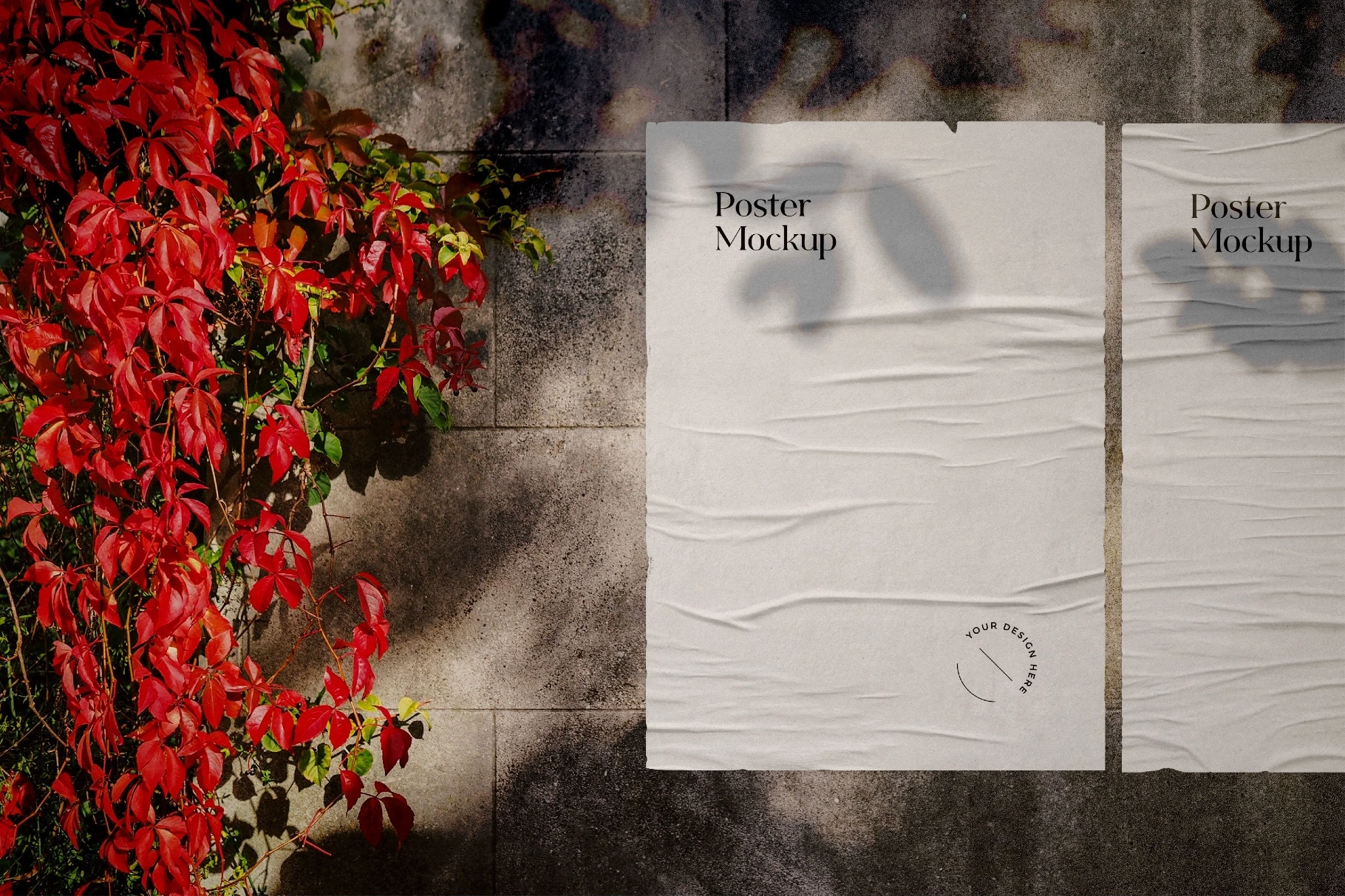 Outdoor Poster Mockup with Autumn Vines