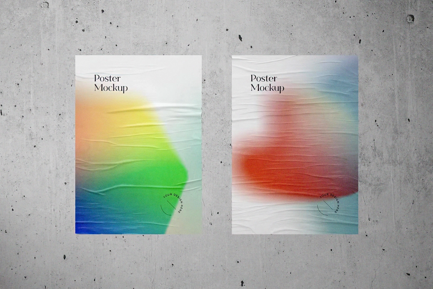 Cement Wall with Glued Poster Mockup