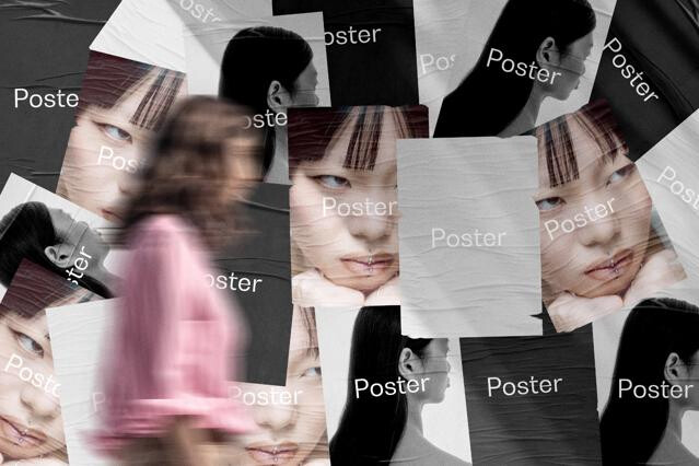 Collaged Poster Mockup with Motion Blur