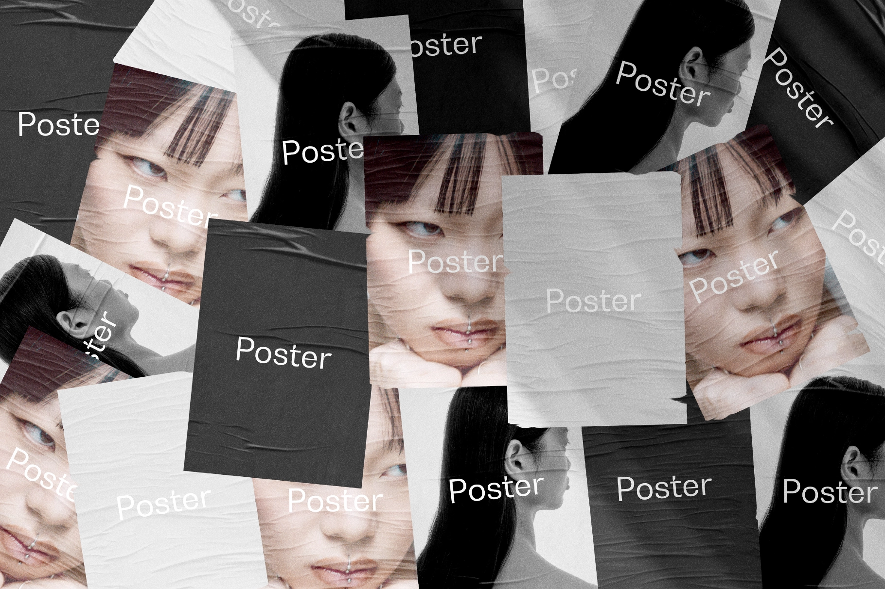 Collaged Poster Mockup with Motion Blur