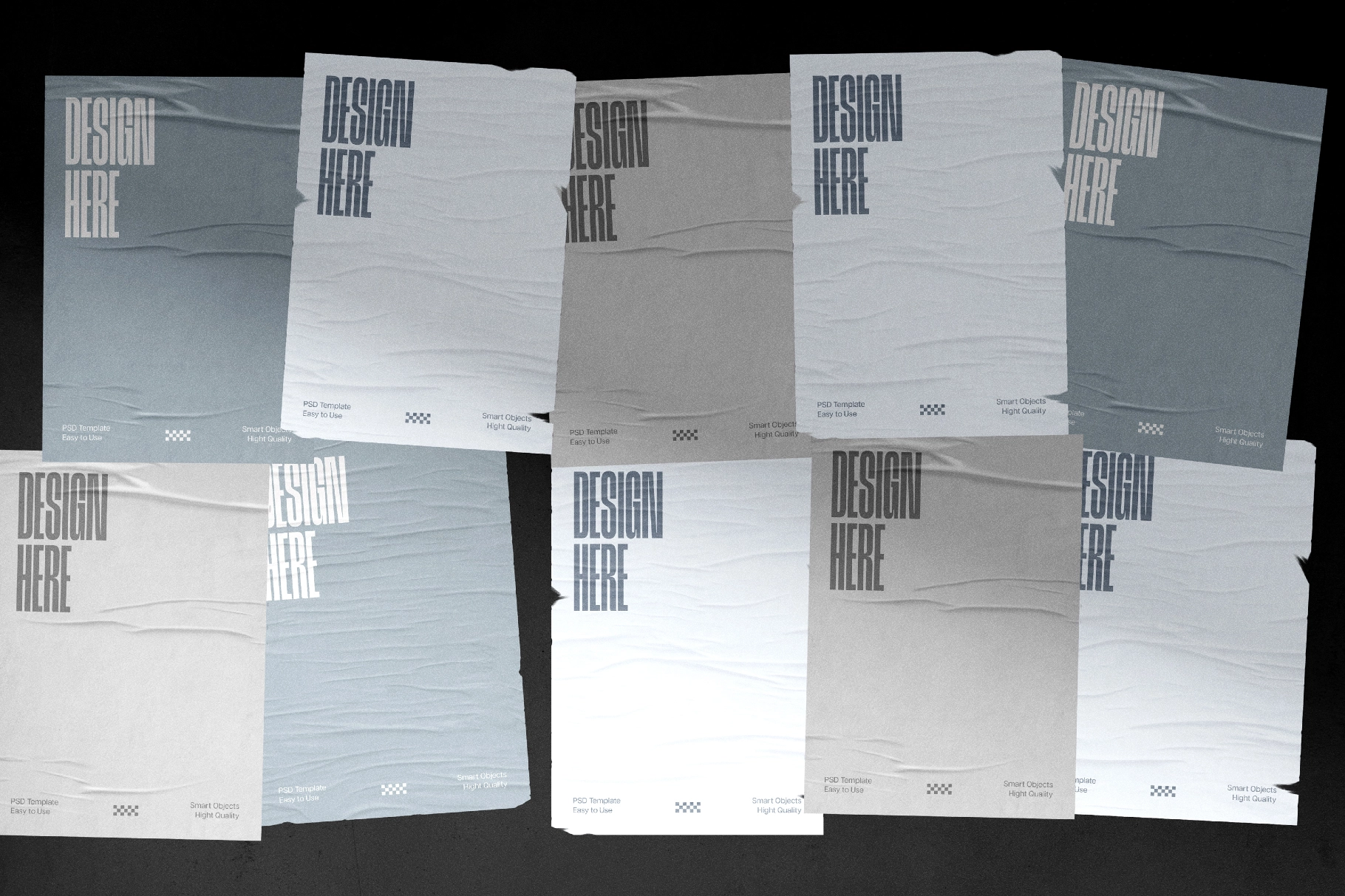 Glued Posters Mockup with Noir Shadows