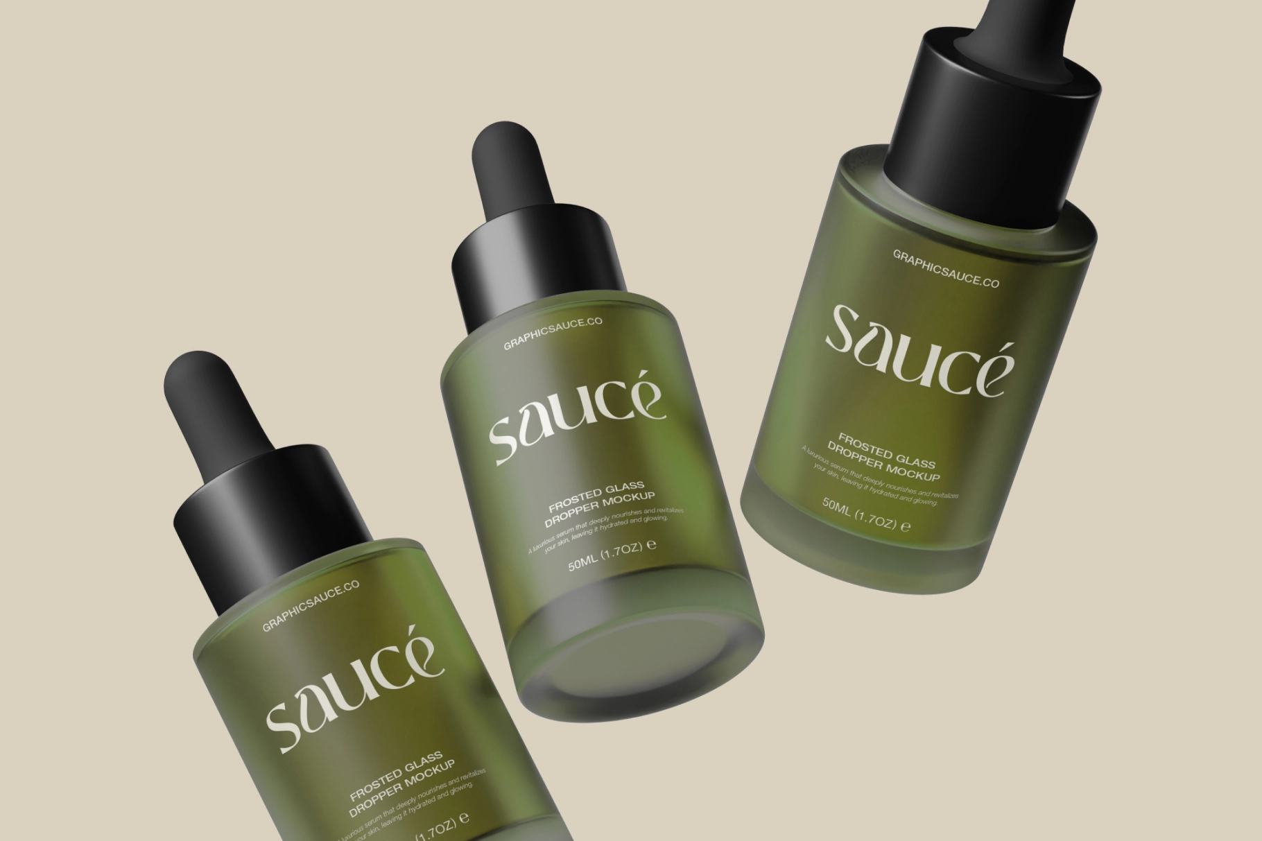 Frosted Glass Dropper Mockup Flying View