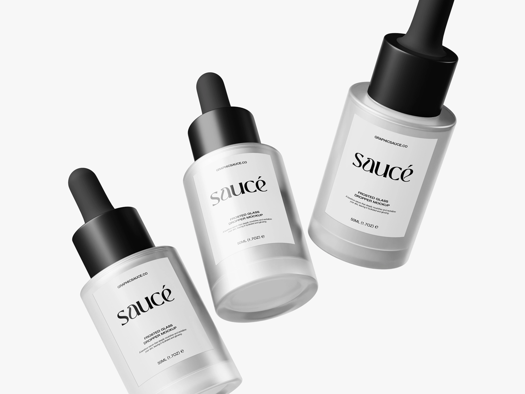 Frosted Glass Dropper Mockup Flying View