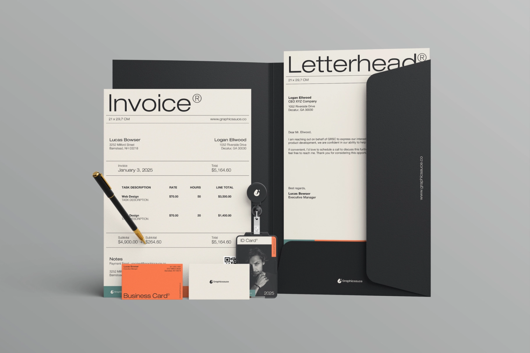 Document Folder ID Card with Pen Mockup Front View