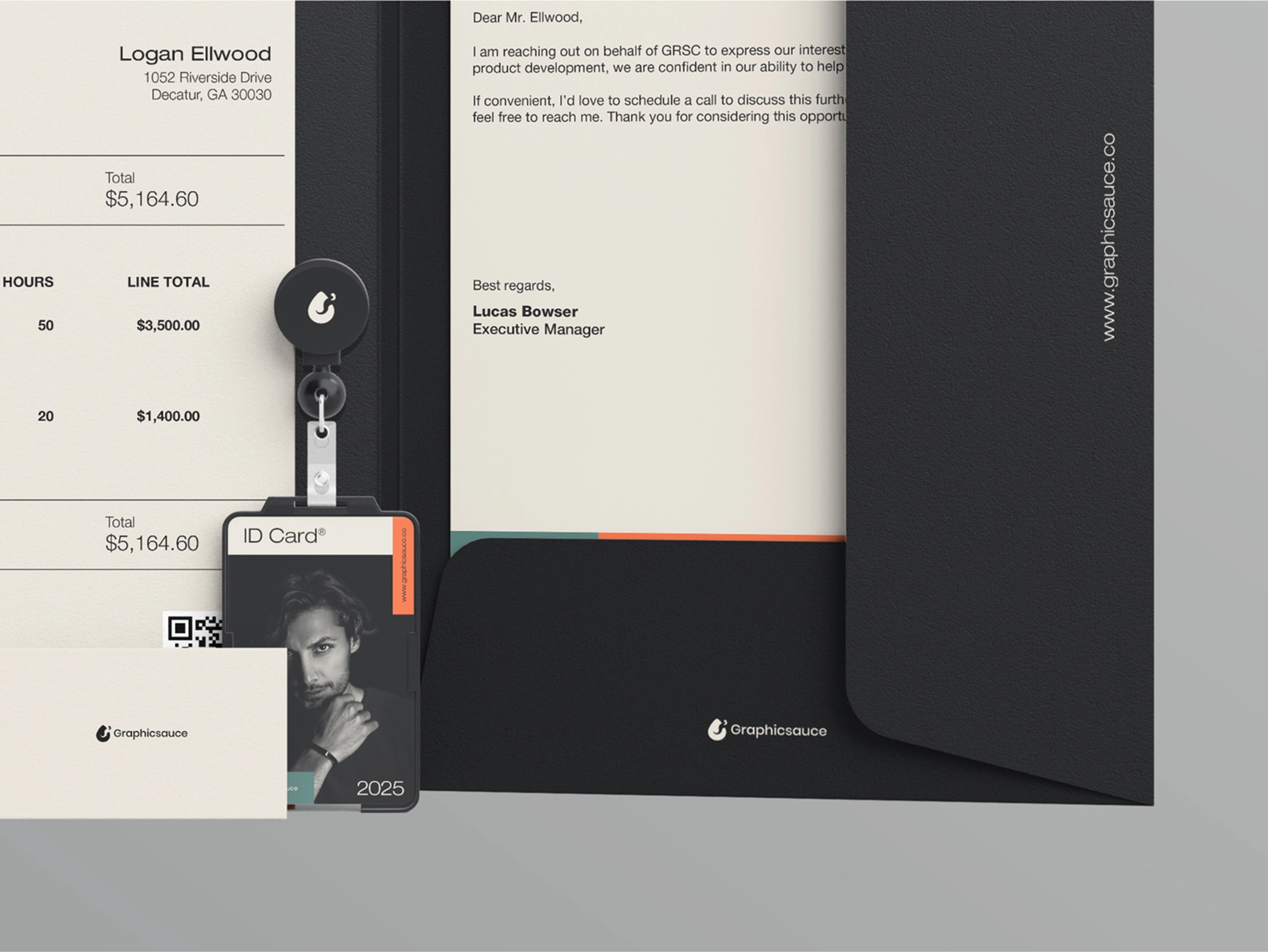 Document Folder ID Card with Pen Mockup Front View