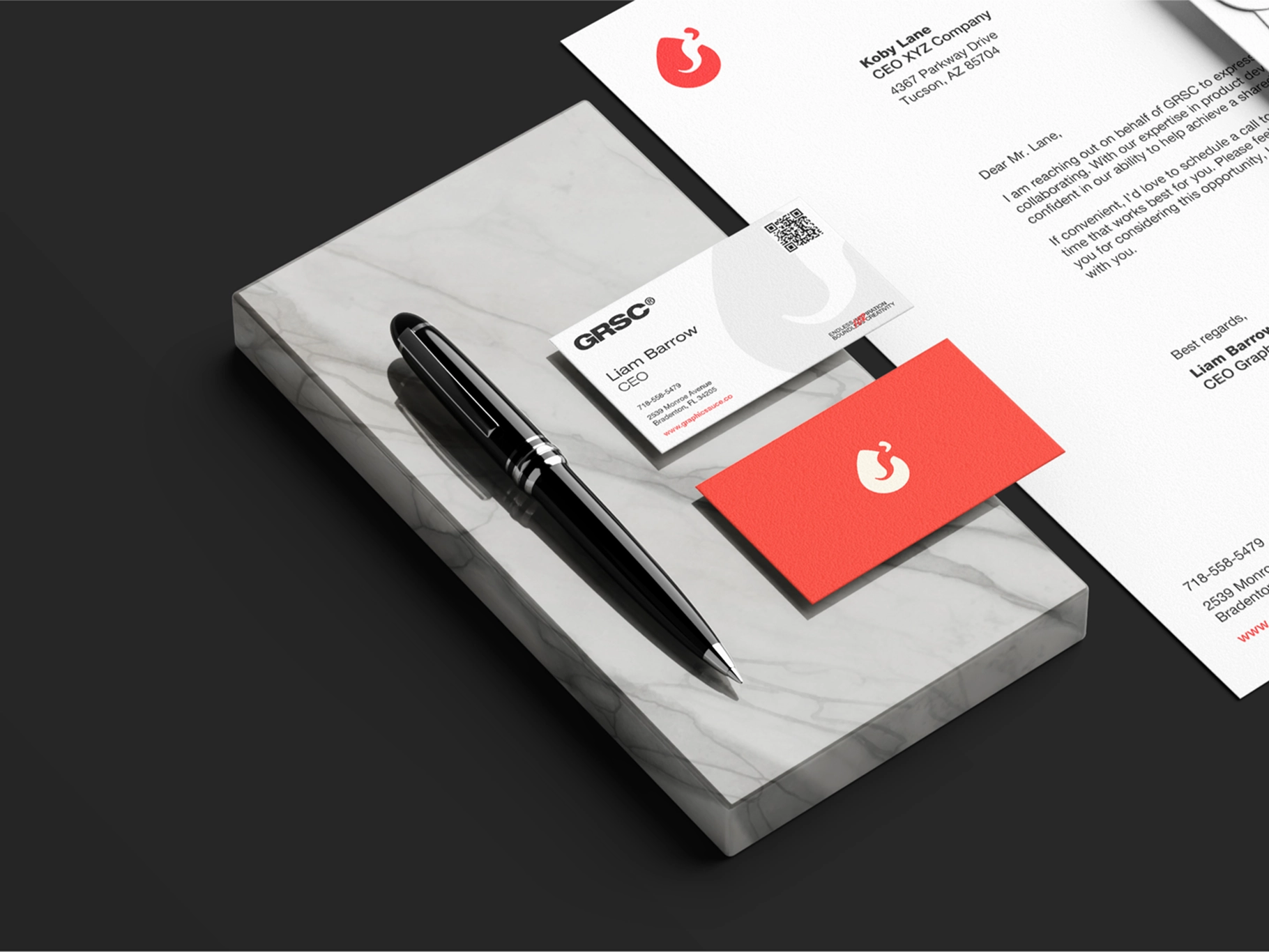 Letterhead Business Card with Marble Mockup