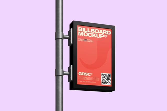 Outdoor Billboard Pole Sign Mockup Low Angle View