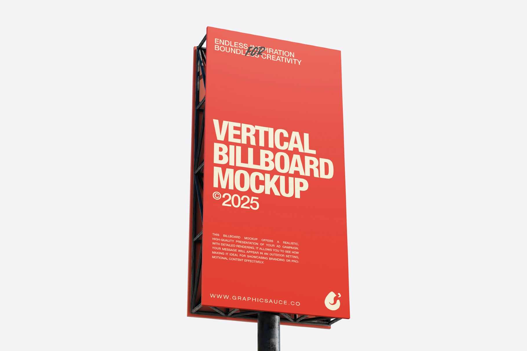 Outdoor Vertical Billboard Mockup Low Angle View