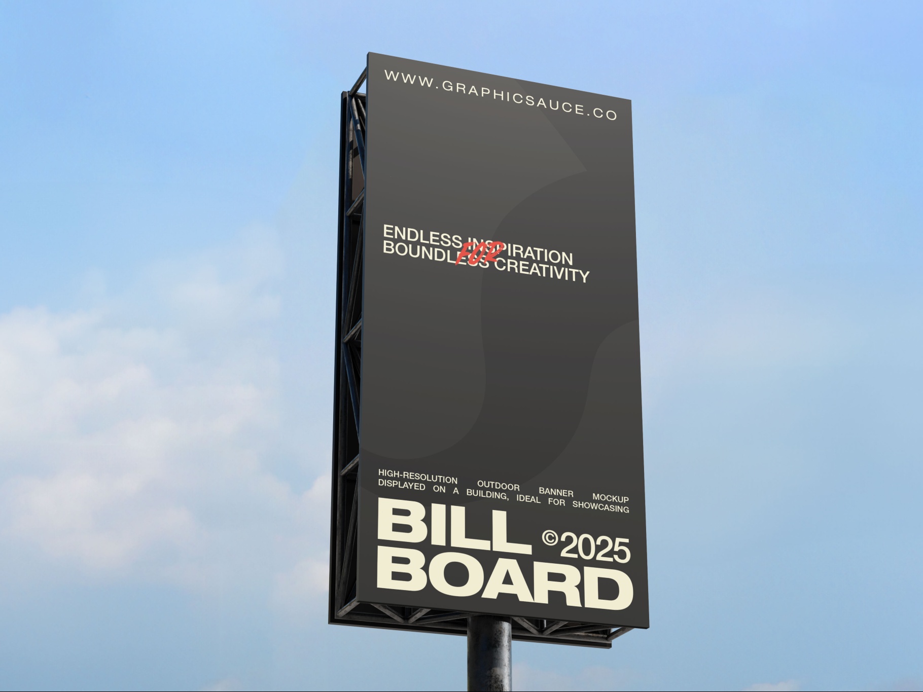 Outdoor Vertical Billboard Mockup Low Angle View