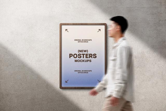 Single Wooden Frame Poster Mockup