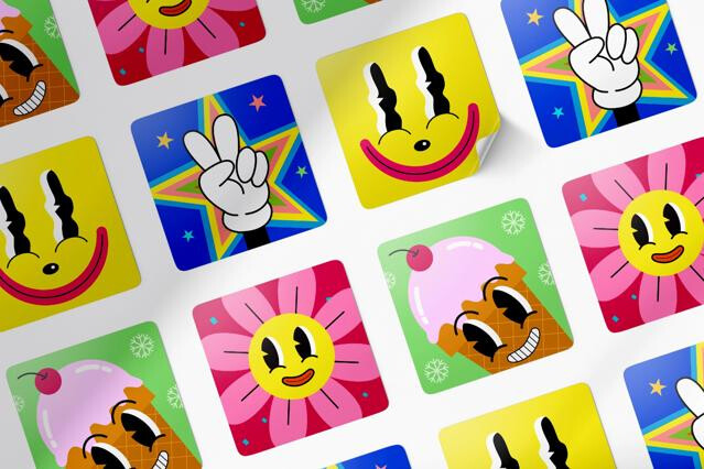 Square Sticker Display Mockup