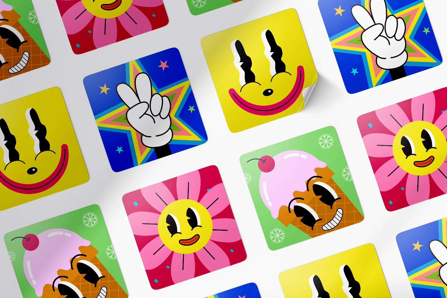 Square Sticker Display Mockup