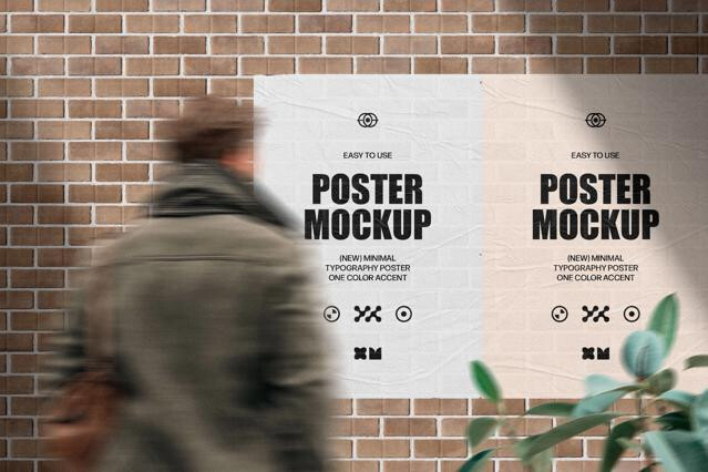 Twin Poster Mockup on Textured Brick Wall