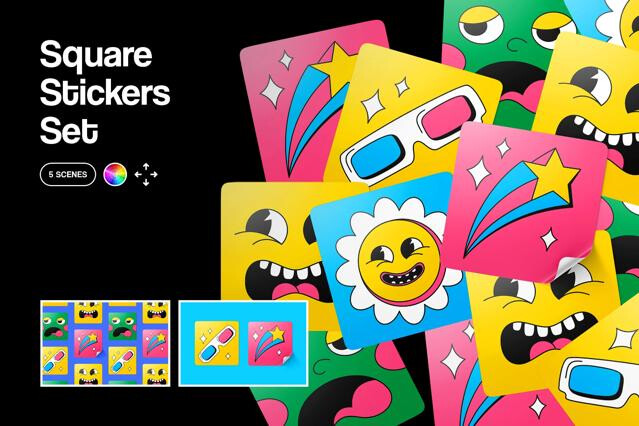 Square Vinyl Sticker Mockups